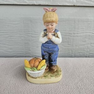 HOMCO Denim Days Giving Thanks Debbie Girl & Pumpkin #1506 Thanksgiving 5"